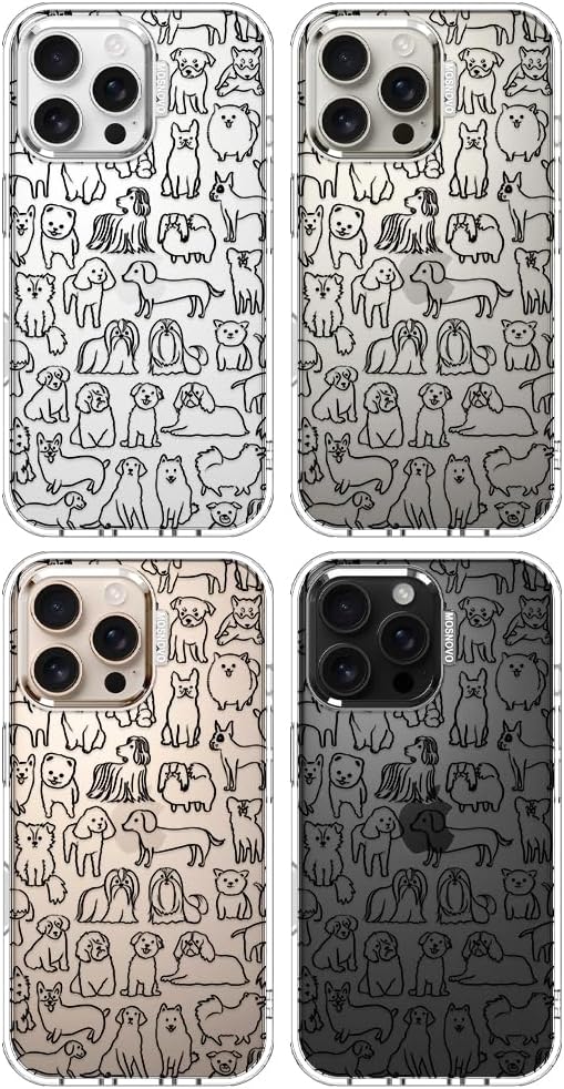 MOSNOVO Case for iPhone 16 Pro Max, [Buffertech 6.6ft Military-Grade Drop Protection] [Anti Peel Off Tech] Clear TPU Bumper Phone Case Cover Design - Doodle Dog