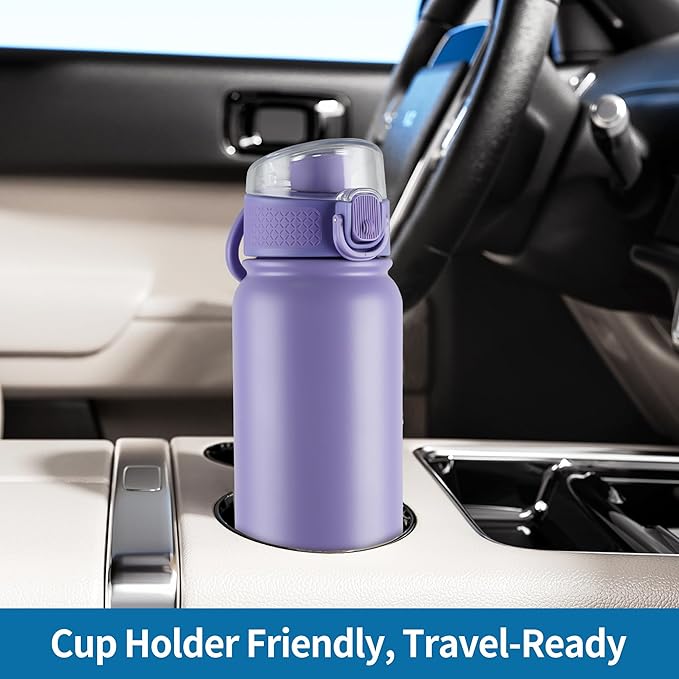 GOPPUS Insulated Water Bottle 20oz Stainless Steel BPA-Free Sports Bottle Ideal for School and Travel Silicone Spout Lid Prevents Leaks, Sweat, and Dust (purple)