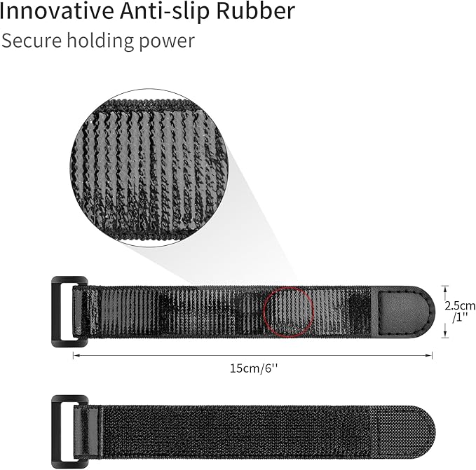Trilancer Elastic Cinch Straps with Anti-Slip Strips, 6’’ x 1’’ (10 Pack) Heavy Duty Multipurpose Hook and Loop Straps for Extension Cords, Cables, Ropes,Hoses, Bike,Pant Garters,Garage and Workshop
