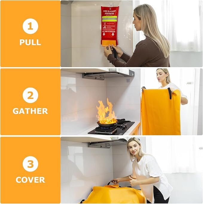 Emergency Fire Blanket, Flame Retardant Fire Blankets Emergency for Home, Kitchen, Car, Office, Grill (Silicone-1pack)