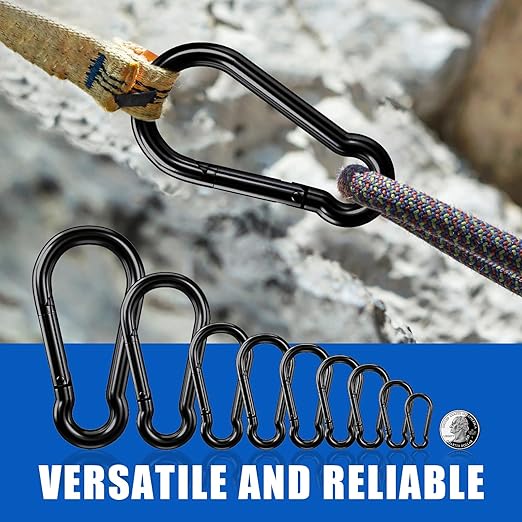 Small Carabiner Clip Hook, 1.57 inch 10 pcs Black Heavy Duty Spring Snap Hook Key Chain, Carabiners Clips for Outdoor Camping, Swing Set, Hammock, Hiking Travel, Fishing, Quick Link Keychain
