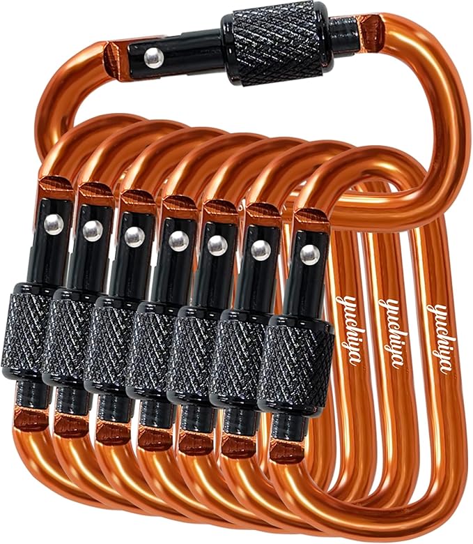 YUCHIYA 8 Pack D-Shape Carabiner Clasp with Screw Gate, 2.2 Inch Mini Keychain Clip Key Chain Buckle, Aluminum Alloy Keyrings Hook for Outdoor Hiking not for Climbing