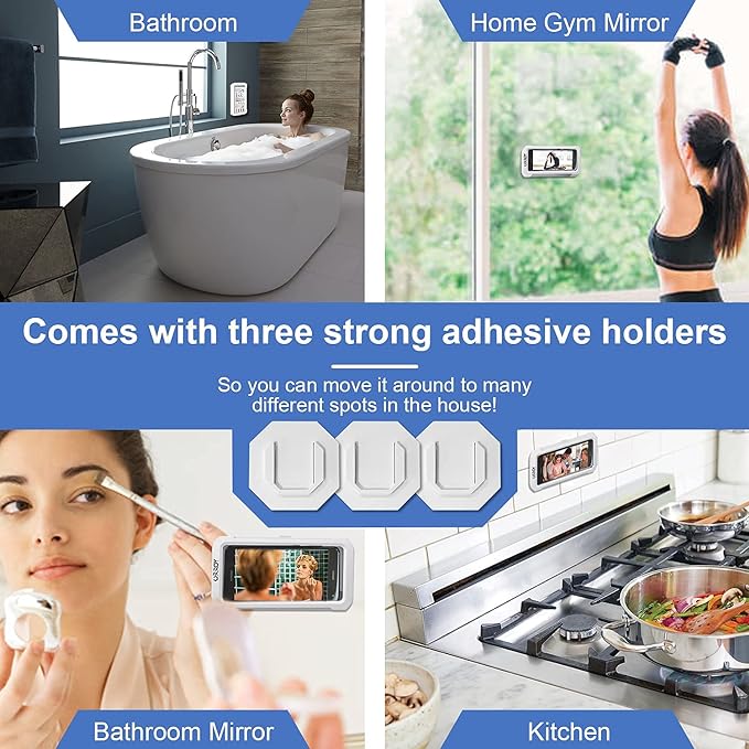 URROY Shower Phone Holder Waterproof, 360° Rotation Shower Phone Case, Anti-Fog High Sensitivity Universal Cover Mount Stand for Bathroom Wall Mirror Bathtub Kitchen, Gift for Men Women