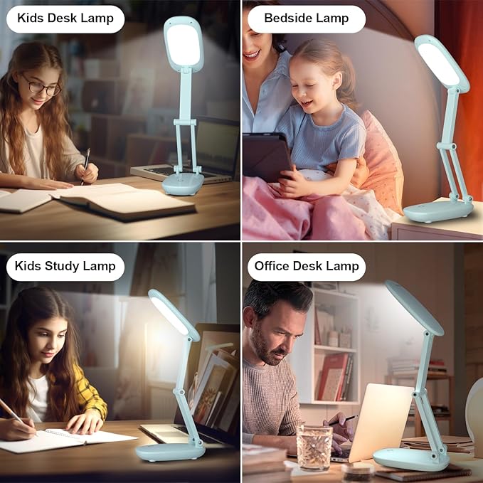 Akejrym LED Desk Lamp for Office Home & Battery Operated Lamp Rechargeable Lamp Foldable & Portable Light, [2-Fold Bracket] 3 Brightness Dimmable Small Desk Lamp Wireless Reading Lamp (Green)