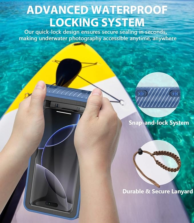 Waterproof Phone Case for Snorkeling - Underwater Touchscreen Housing, Universal Underwater Photo&Video Diving Case for iPhone 16/15/14 Pro Max Samsung Galaxy S25/S24 Ultra Up to 6.9'' Blue