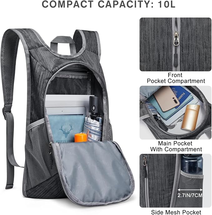 G4Free 10L Hiking Backpack Small Travel Hiking Daypack Lightweight Packable Backpack Casual Foldable Shoulder Bag