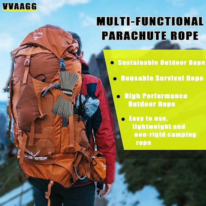 VVAAGG 1000 Paracord Rope 100FT Utility Parachute Cord 4mm 12 Strand Nylon Camping Rope, Tent Rope, Clothsline Rope