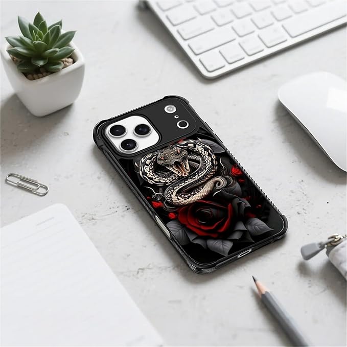 for iPhone 17 Pro Max Case,for MagSafe Graphic Design for Girl Boy Soft Silicone Hard Acrylic Shock Protection Designed for iPhone 17 Pro Max Entwined Rose Snake Pattern