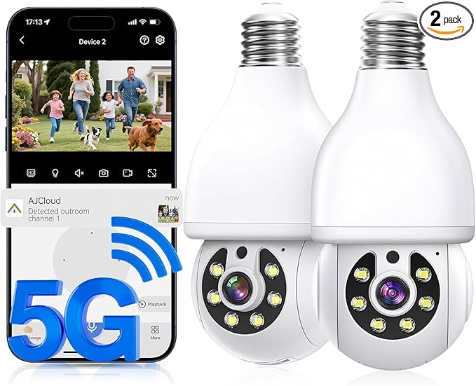 Light Bulb Security Camera, 5G&2.4GHz WiFi Light Bulb Camera Outdoor, 2-in-1 LED Lightbulb Camera for Home Security, Two-Way Talk,Color Night Vision, E27 Light Socket Compatible(2Pack)