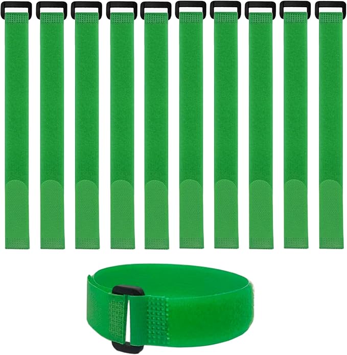 10 Pack (12 x 0.8 Inch) Reusable Fastening Cable Ties and Cable Straps Green Color Adjustable Multi-Purpose Hook and Loop Straps Nylon Cable Ties Organizer Fastener Management Wire Straps