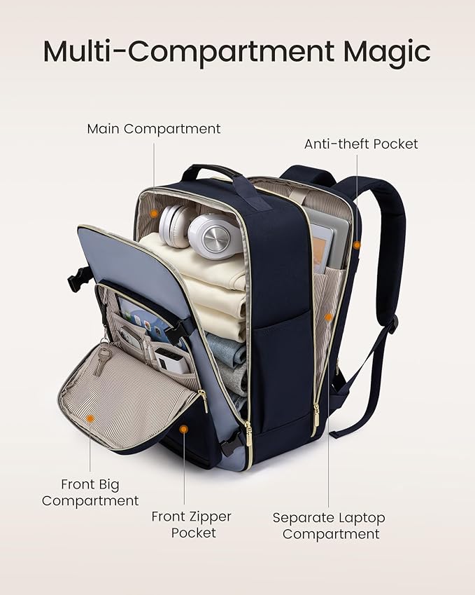 LOVEVOOK 50L Travel Backpack for Women & Men, Airline Approved Carry On Luggage with 3 Packing Cubes, TSA Overnight Bags, Waterproof Personal Item Bag, Weekender Essentials Backpacks fits 17" Laptop