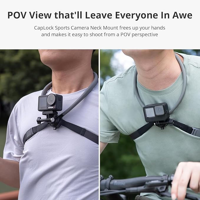 PGYTECH CapLock Quick Release Action Camera Neck Mount, Large Size Adjustable Strap, DJI Osmo Action 6/Pocket 4/3/Xtra Muse, GoPro 13-10, Insta360, Hands-Free POV Holder for Vlogging/Sports/Travel