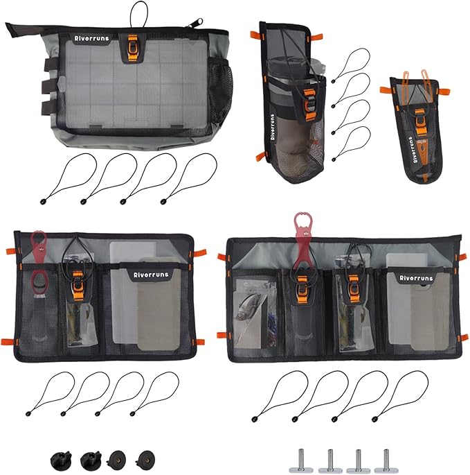 Mesh Storage Kayak Storage Compartments Set Attaches to Kayak Seat or T-track