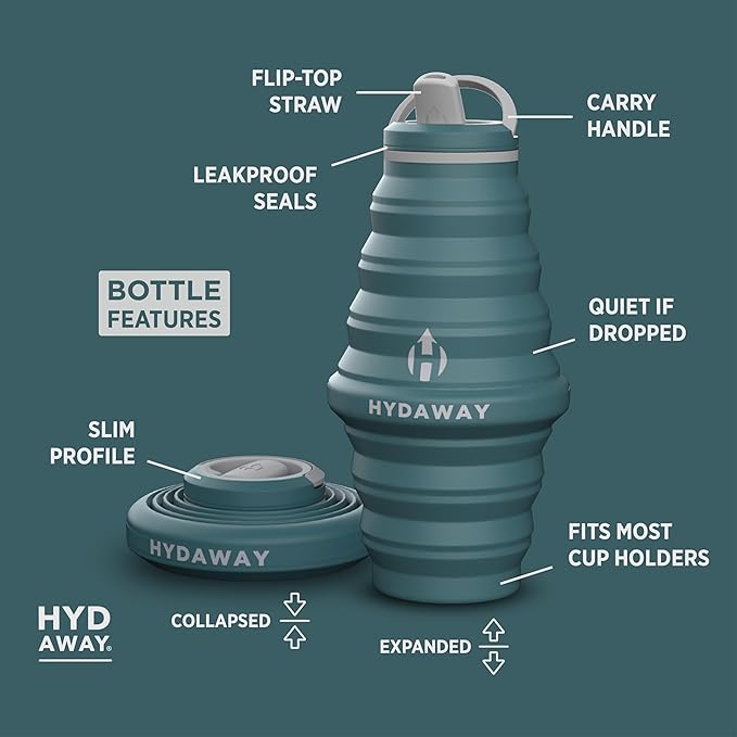 HYDAWAY 25oz Collapsible Travel Water Bottle - BPA-Free, Leakproof, Lightweight, Space-Saving - Perfect for Hiking, Travel, and All-Day Hydration