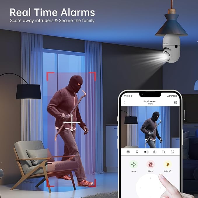 WESECUU 3K Light Bulb Security Camera -5G& 2.4GHz WiFi Security Cameras Wireless Outdoor Motion Detection and Alarm,Two-Way Talk,Color Night Vision,Human Detection, 500MP Ultra HD