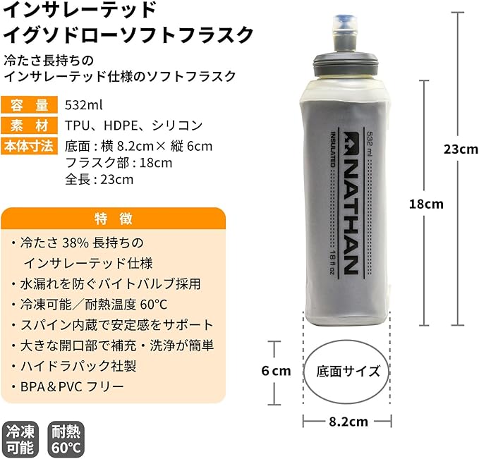 Nathan Insulated Soft Flask, Soft Flask Running Bottle, Hydration Insulated Water Bottle for Hiking, Walking, Exercise, Fits in Vests, 18oz