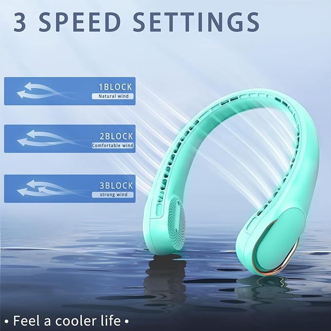 ASNUG Portable Neck Fan, Neck Fans for Women, 4000 mAh Rechargeable Personal Fan,360° Hands Free Bladeless Fan, 3 Speeds Adjustable, Faster Cooling, Super Quiet, Suitable for Home, Office, Travel