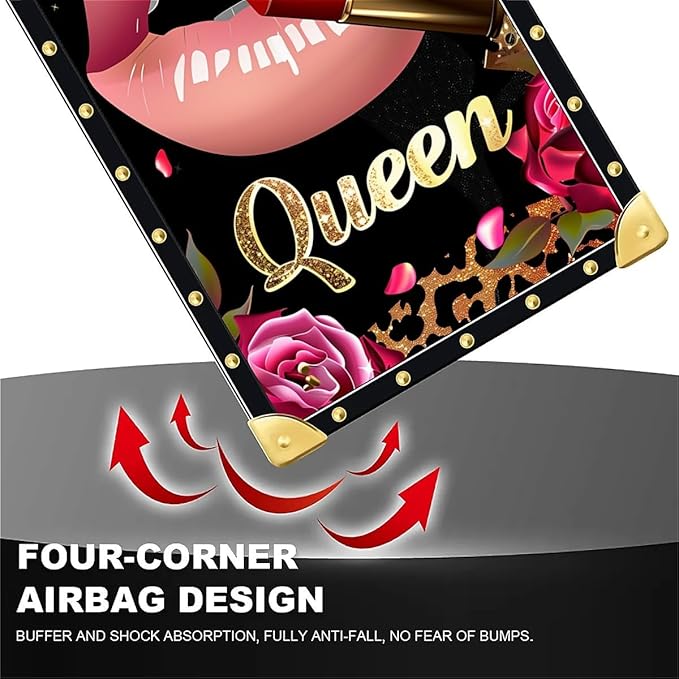 for iPhone 17 Pro Max Case Luxury Golden Decoration for Girl Women Soft TPU Shockproof Protective Hard PC Back for iPhone 17 Pro Max Crazy Pattern Glitter Red Rose Queen Leopard Lipstick