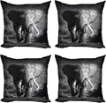 Ambesonne Elephant Throw Pillow Cushion Case Pack of 4, Majestic Elephant Bull Approaching Photo Exotic Wild Habitat Mammal Art Print Safari, Modern Accent Double-Sided Digital Printing, 24", Dimgrey