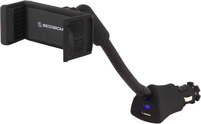 Scosche H12VFXM PowerMount Phone Mount for Car | 12V Charger for Vehicle's Power Port | 7.5 Watts | Flexible Mount Arm| Black