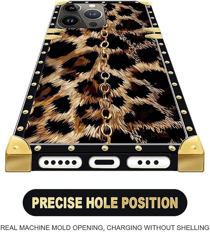Compatible with iPhone 16 Pro Case, Seamless Gold Chain Leopard Luxury Golden Decoration for Girl Women Soft TPU Shockproof Protective Hard PC Back