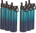 Volhoply 24oz Insulated Water Bottle With Straw Bulk 6 Pack,Metal Wide Mouth Water Bottles With Handle Keep Cold,Reusable Double Wall Cups,Powder Coated Sport Bottle For Holder(Dark Night,6 Count)