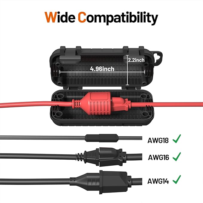 Extension Cord Cover Outdoor, 4 Pack IP54 Water-Resistant Power Cord Protector Electrical Connection Box Outside Cable Safety Cover for Electronics Plug Outlet Tool Holiday Light, Black