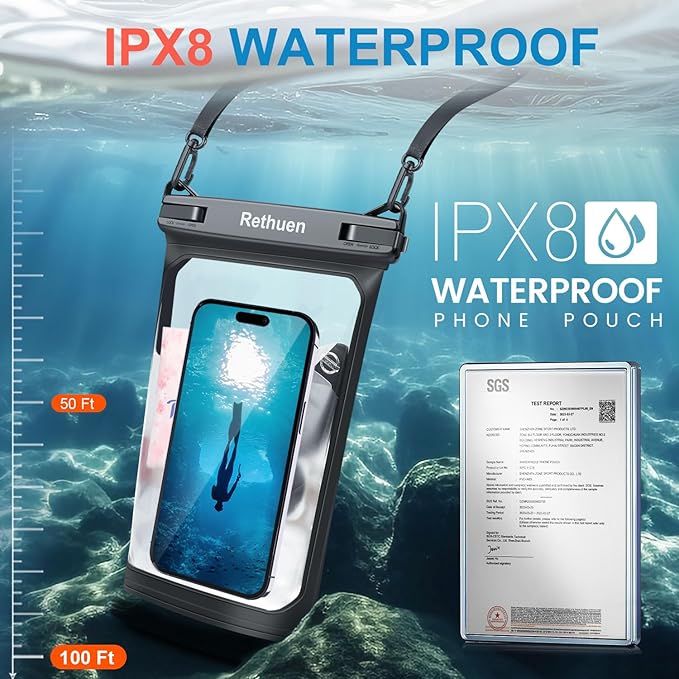 Large Floating Waterproof Phone Pouch, 2Pack Cell Phone Dry Bag for iPhone 17 16 15 14 13 Pro Max Galaxy S24 S23 S22 All Phones, Float Water Proof Bag for Beach Water Park (Black + Pink)