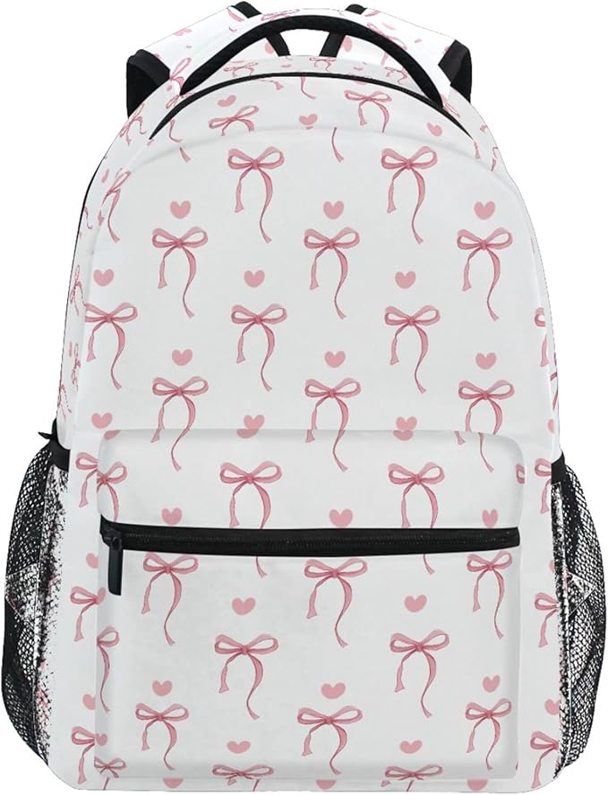 Wamika Pink Bow Girl Backpack Cute Heart Bowknot Ribbon School Backpack Kid Preschool Book Bag