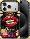 for iPhone 17 Pro Case Luxury Golden Decoration for Girl Women Soft TPU Shockproof Protective Hard PC Back for iPhone 17 Pro Crazy Pattern Queen Lip Crown Leopard Print