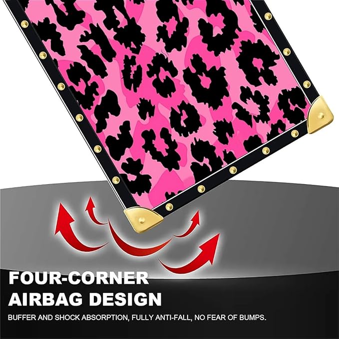 for iPhone 17 Pro Max Case Luxury Golden Decoration for Girl Women Soft TPU Shockproof Protective Hard PC Back for iPhone 17 Pro Max Crazy Pattern Pink Black Leopard