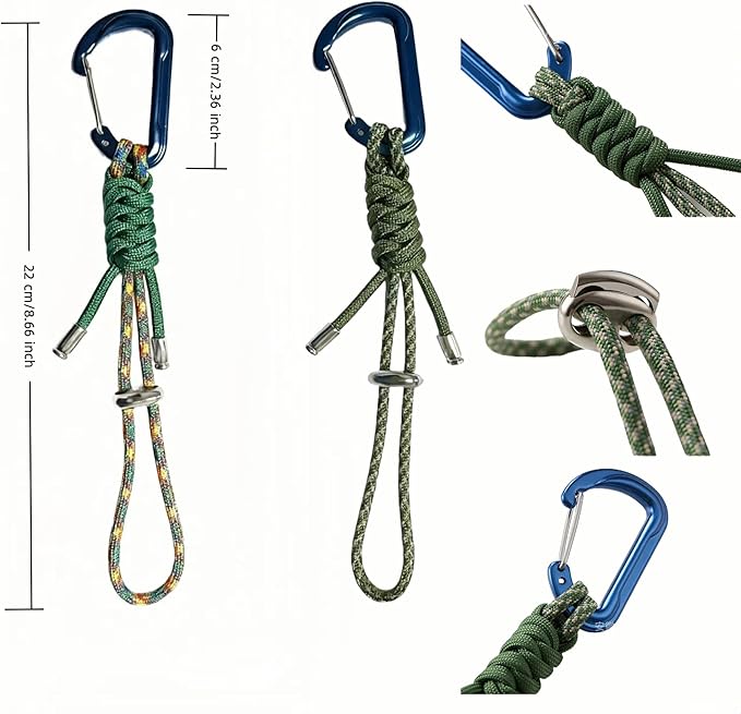 2-Pack Paracord Lanyard with Aluminum Carabiner Clip -Heavy-Duty Survival Keychain for Outdoor Camping Hiking, Emergency Rope