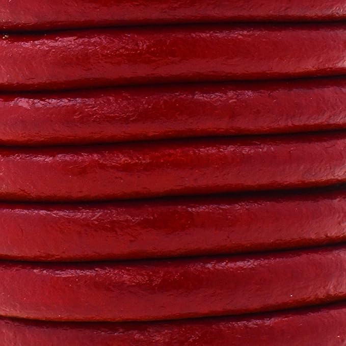 Mandala Crafts Round Genuine Burgundy Leather Cord for Jewelry Making – 6mm Cowhide Leather Rope String Lace for Kumihimo – 4.4 Yards Cowhide Craft Cording Spool