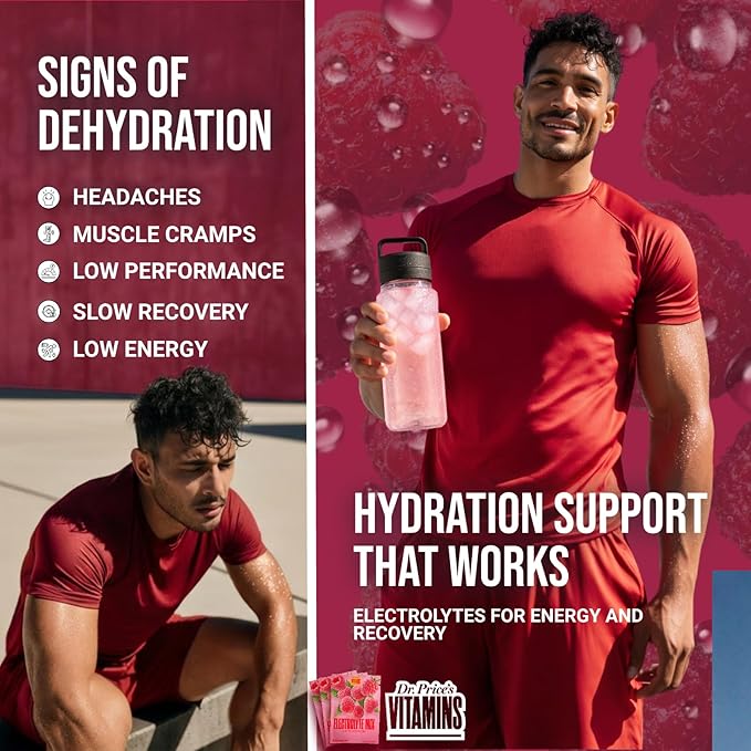Dr. Price’s Electrolytes Hydration Powder Packets – Raspberry, 30 Packs | Sugar Free Electrolyte Drink Mix, 72+ Trace Minerals, Manganese | Keto Electrolytes, Vegan, Doctor-Formulated, Made in USA