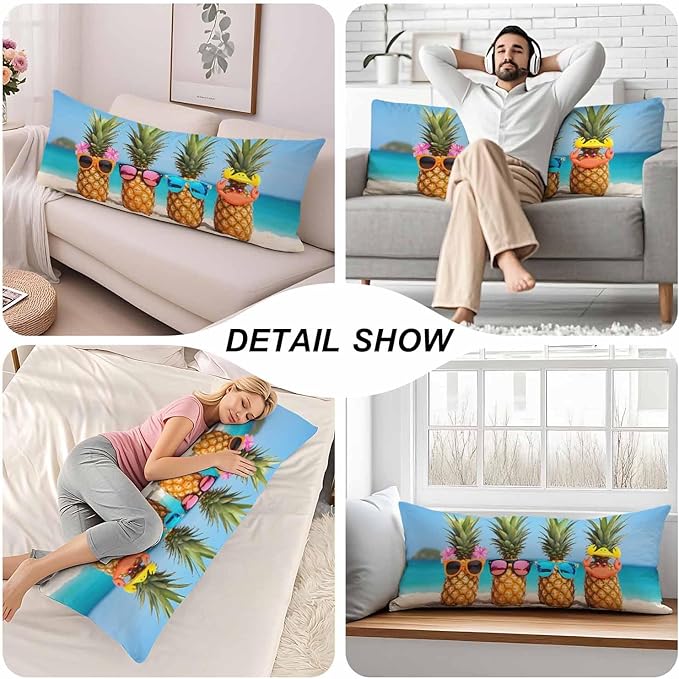 Pineapple Decorative Home Pillow Covers, Beach Pineapples Long Body Pillow Cover Sleeper Pillow Cushion Cover Bedding Body Pillowcase for Man Woman Sofa Patio Shop 20x54 Inch