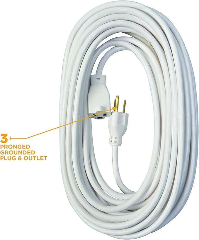 Southwire Outdoor Extension Cord - Light-Duty Landscape & Patio Cable - SJTW Extension - 16 Gauge - 3 Conductor - Weather Resistant - White - 40 Foot
