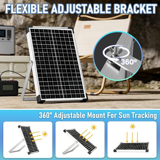 30W 12V/24V Solar Panel Kit, Monocrystalline Solar Battery Trickle Charger Maintainer +10A PWM Charge Controller + Adjustable Mount Bracket for Car, RV, Boat, Motorcycle, Off-Grid System
