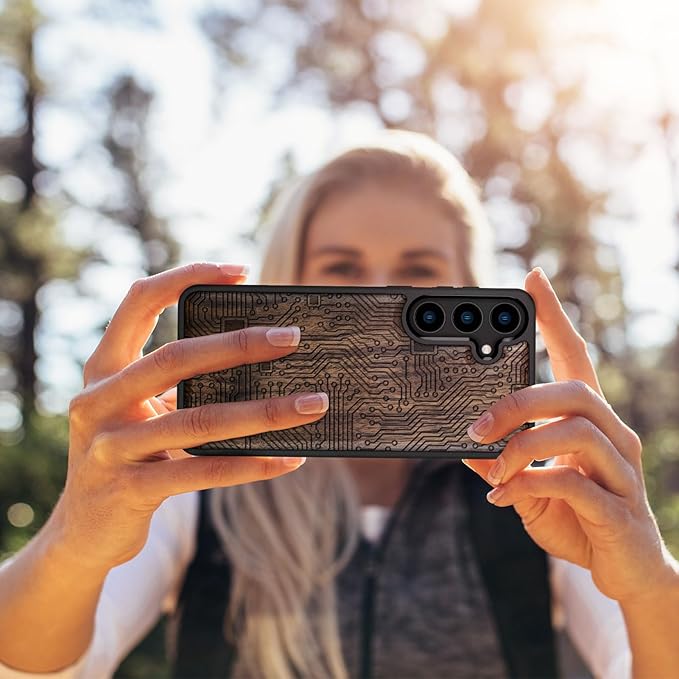 Carveit Wood Case for Galaxy S24 Plus Case [Natural Wood & Black Soft TPU] Shockproof Protective Cover Unique Wooden Design Compatible with S24 Plus (Motherboard-Walnut)