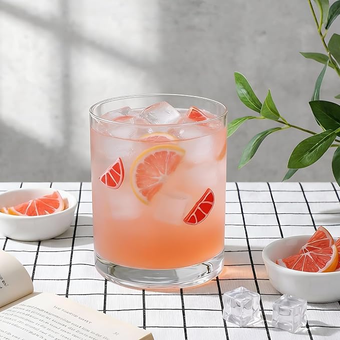 Skylety 2 Pcs Grapefruit Icon Juice Glasses Fruit Drinking Cups Retro Old Fashioned Stemless Wine Glasses 13.5 oz Whiskey Cocktail Coffee Mugs for Summer Holiday Party Gift Decor