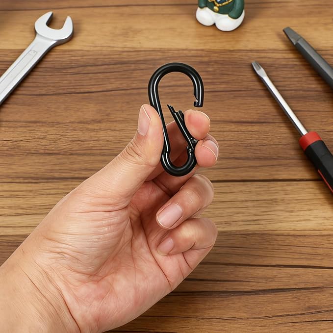 6 Pack Black Carabiner Clip, 2.36 Inch Heavy Duty Carabiner Clip Spring Snap Hook, Iron Heavy Duty Caribeaners for Key, Small Caribeener Clips for Outdoor Camping, Swing Set, Hammock, Hiking Travel
