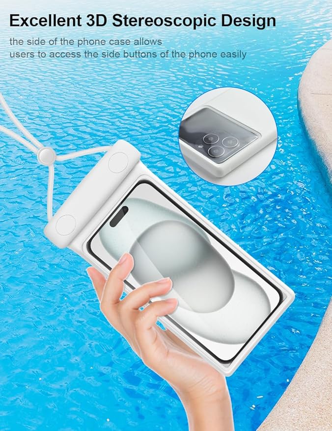 wellhouse Waterproof Phone Pouch, Waterproof Phone Case for iPhone 17 16 15 14 13 Pro Max XS Samsung, IPX8 3D Cellphone Dry Bag Beach Essentials (2 Pack - Duke Green & White7.0, 7 inch)
