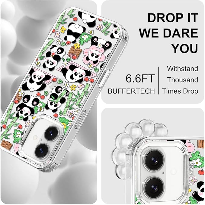 MOSNOVO for iPhone 17 Case, Shockproof Military-Grade Protection 6.6ft Drop Tested, Camera Control, Clear Phone Case for iPhone 17, Kawaii Panda Garden Design