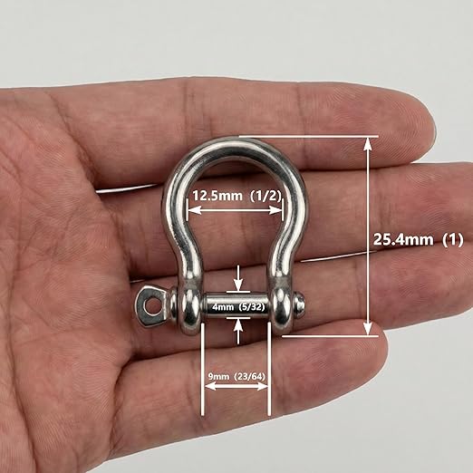 Silver 5/32" Bow Shackle, 5 Pack with Tool, 1433lbs D-Ring Shackle Clasp, Small Stainless Style Anchor Shackle for Paracord Bracelet, Survival Gear