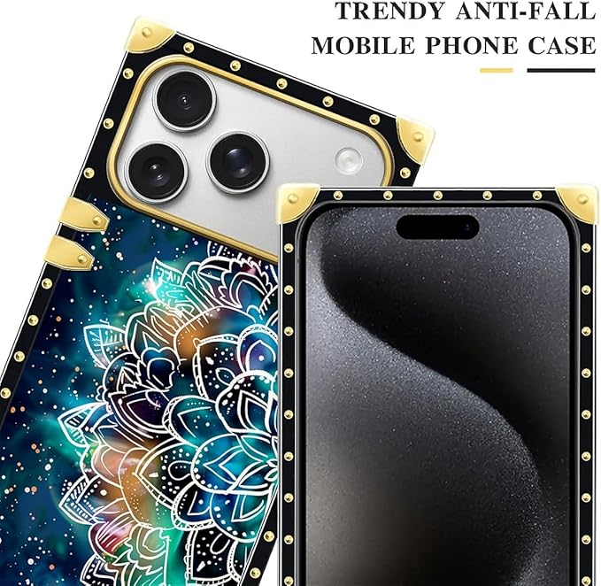 for iPhone 17 Pro Case Luxury Golden Decoration for Girl Women Soft TPU Shockproof Protective Hard PC Back for iPhone 17 Pro Crazy Pattern Starry Sky Colourful Mandala