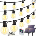Larkvue 75FT(3x25FT) Solar String Lights Outdoor with Remote, Waterproof Dimmable 3 Modes Patio Lights with 30+3 LED G40 Bulbs for Balcony Yard-Black