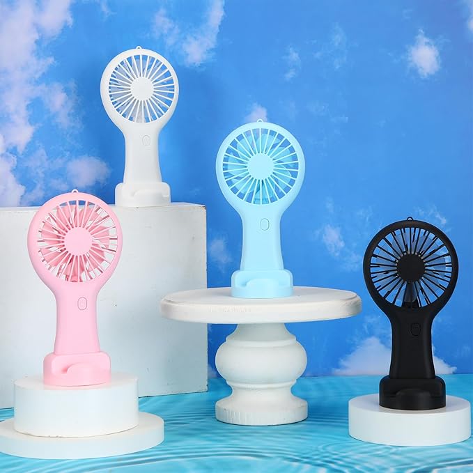 Woanger 12 Pcs Mini Handheld Fan Bulk 3 Speed USB Electric Battery Operated Small Portable Pocket Fan with Data Cable and Mounting Base Quiet Summer Gift for Wedding Camping Travel(Elegant Colors)