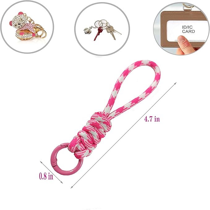 Colorful Braided Paracord Keychain, 12cm Length, Multi-Color Pack with Ring, Decorative Woven Rope Strap
