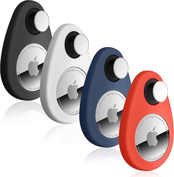 Lulaven Air Tag Holder for Kids Hidden 4 Pack GPS Tracker Case, Anti-Removal Silicone Case with Pins, Suitable for Children, Elderly, Pets, Backpack, Luggage (Black, Blue, White, Red)