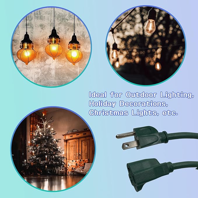 Indoor Outdoor Extension Cord 75 FT, 16/3 SJTW Weatherproof Green Electrical Cords, 10 AMP Heavy Duty 3 Prong Power Cable Great for Garden, Landscaping & Holiday Decorations