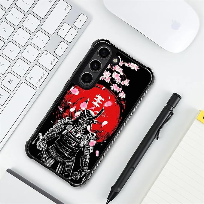 for Samsung Galaxy S23 Plus Case, Sakura Japanese Samurai Pattern Graphic Design Girl Boy Soft Silicone Hard Acrylic Shock Protection for Samsung Galaxy S23 Plus
